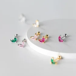 Fashion Sweet Leaves Shiny CZ Screw Stud Earrings for Women Wedding Party Minimalist Jewelry Gift Pendientes Accessories