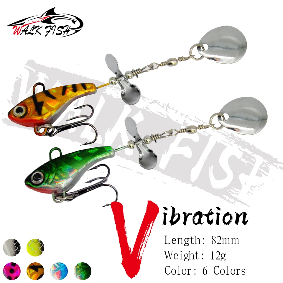 WALK FISH 12g Spinner VIB Angelköder Leadhead Rotierende Pailletten Meeresangelköder Sequi Huntingned Leadfish-förmige künstliche