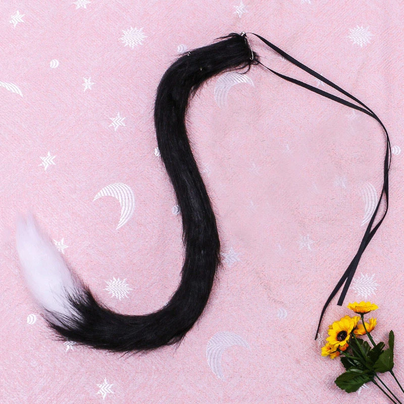 1pcs Cosplay Cat Tail Toy Plush Tail Halloween Cosplay Prop Costume Black/white Halloween Tail Party Cat Plush Toy Fox Cosplay