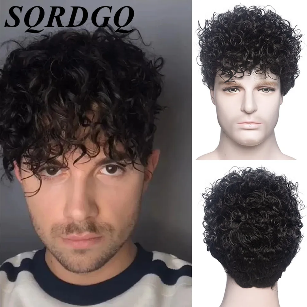 Kunst haar kurze verworrene lockige Perücken für Männer Ombre schwarze Perücke braune Cosplay Perücke synthetische Perücke für männliche maschinell hergestellte natürliche Perücken