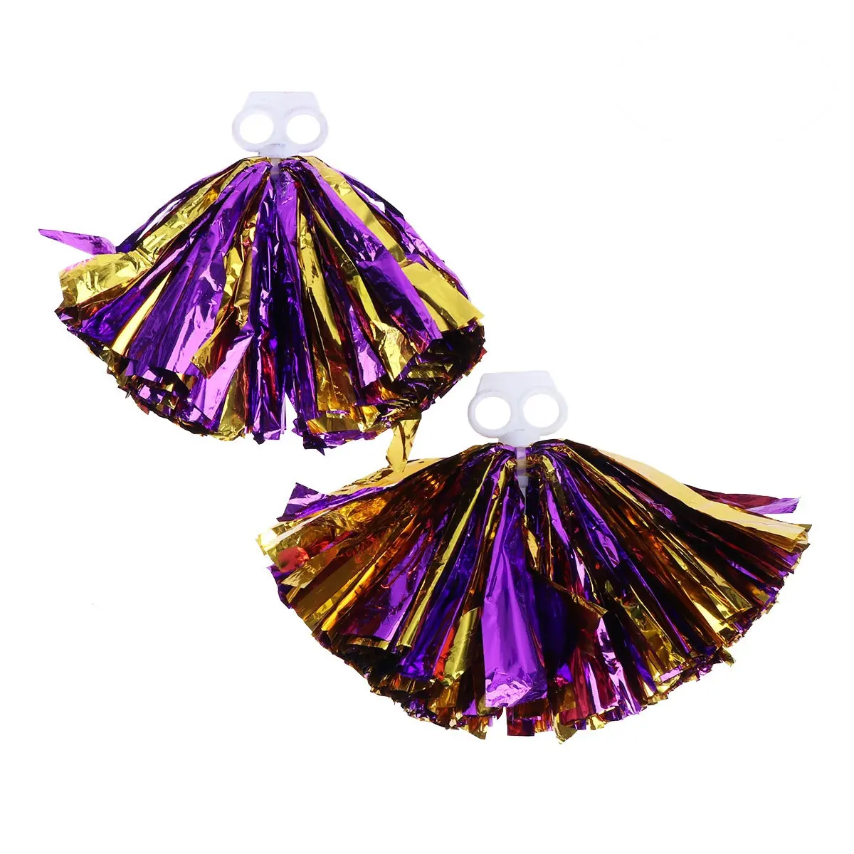 2Pcs Plastic Ring Pom Poms Purple and Gold Cheerleader Poms for Football Basketball Tennis Cheerleading Events High School