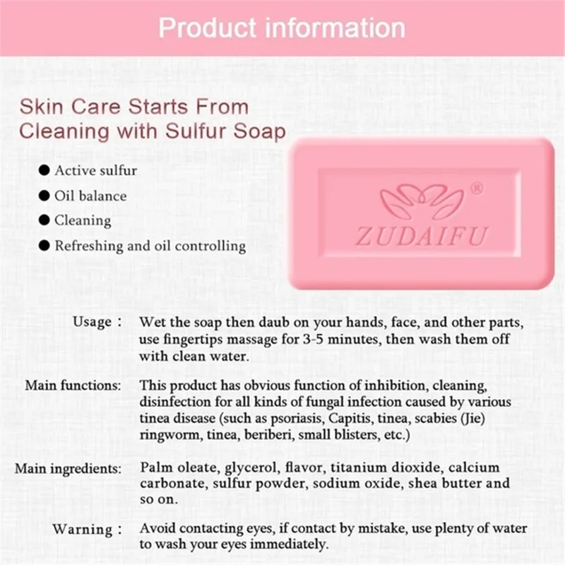 Sulfur Soap Anti-mites Anti-acne Body Cleansing Soap Skin Treatment Acne Psoriasis Seborrhea Eczema Anti Fungus Pink Color