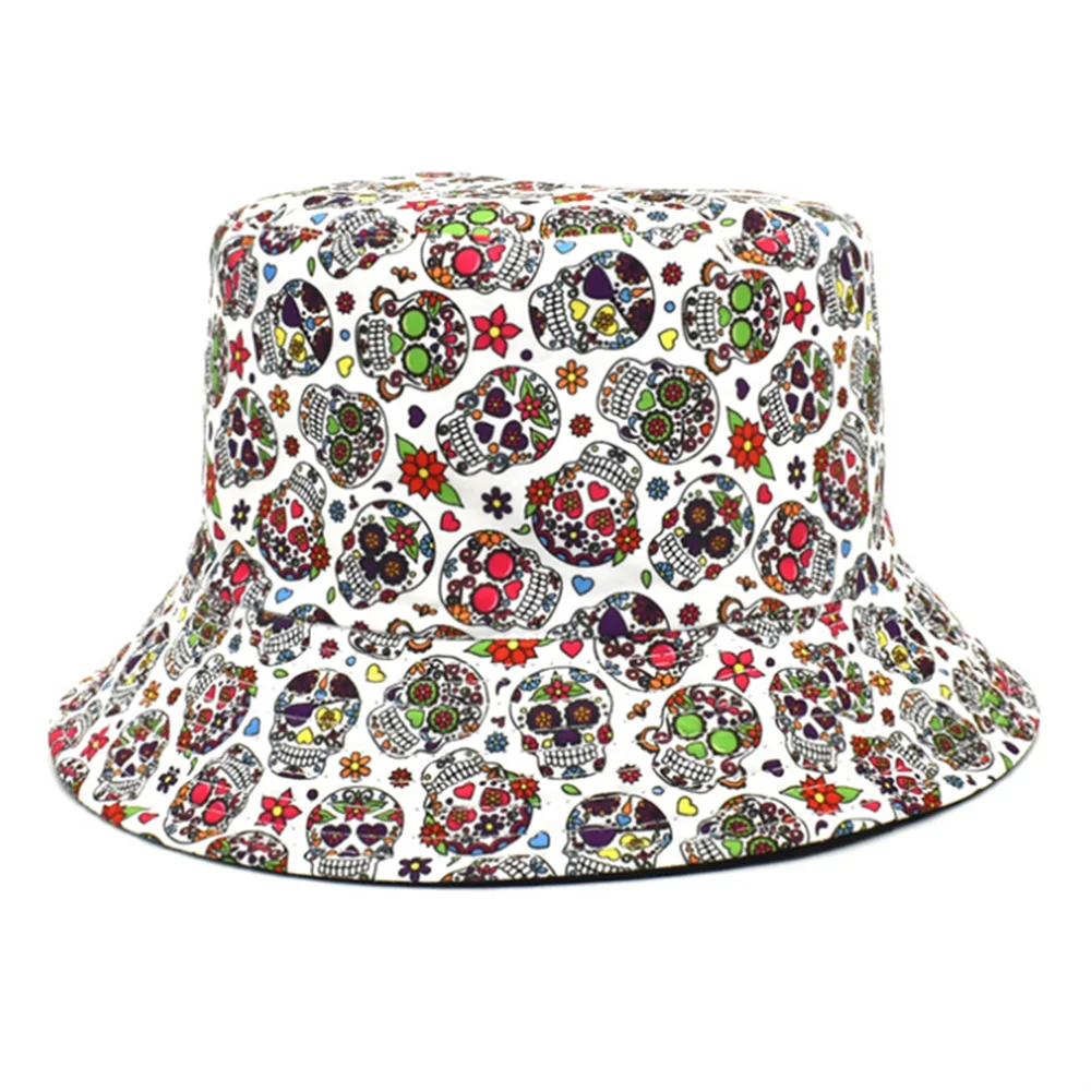 Spring and Summer Men and Women Personality Skull Graffiti Bucket Hat Sunscreen Sun Outdoor Sports and Leisure Fisherman Cap