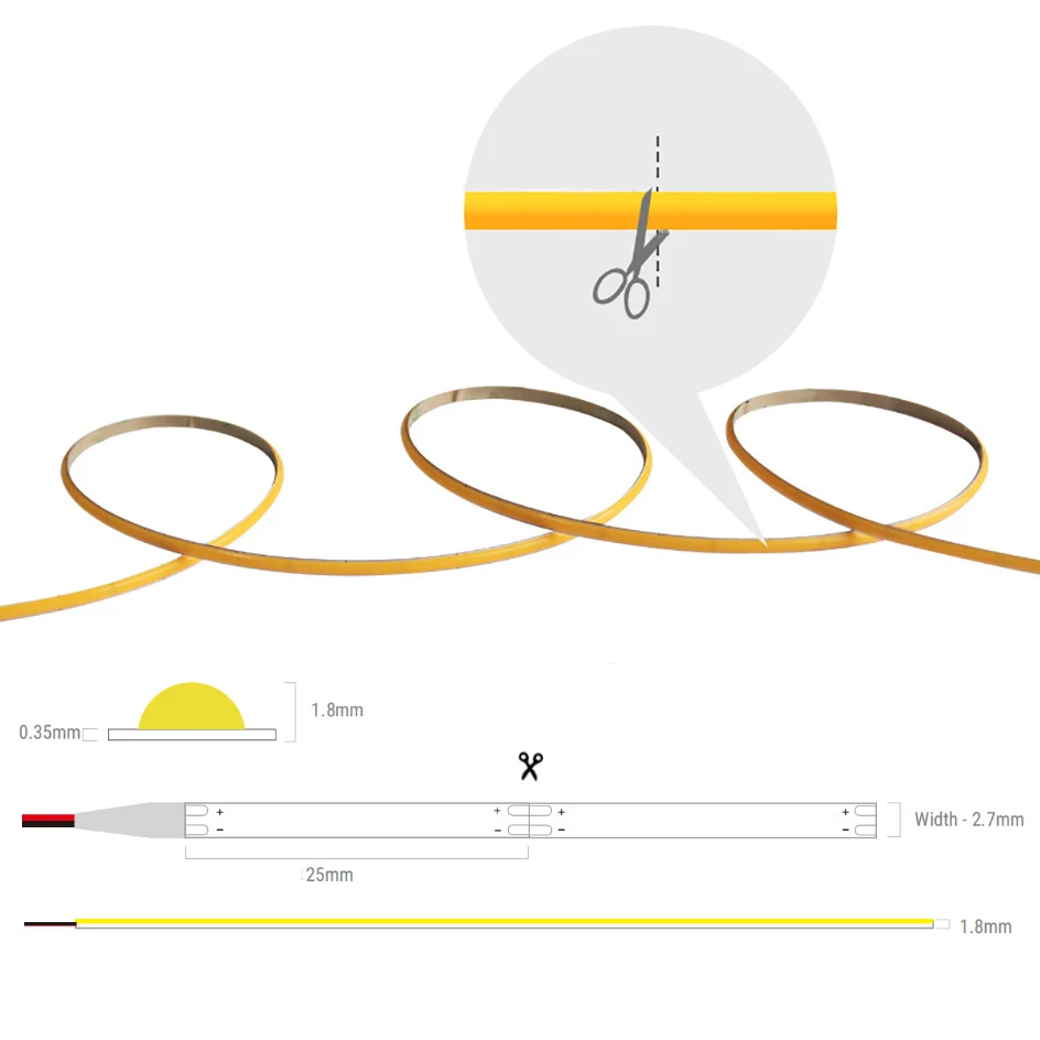 Imagem -03 - Super Slim Cob Led Strip Light para Decoração de Quarto Fob Fita Flexível Luz de Fundo Pode Cortável Dimmer 27 mm 480leds 3v 5v 12v