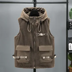 2026 New Winter Warm Men's Vest Hooded Patchwork Waistcoat Men Thick Warm Sleeveless Jackets Casual Coat Cotton Padded Outerwear