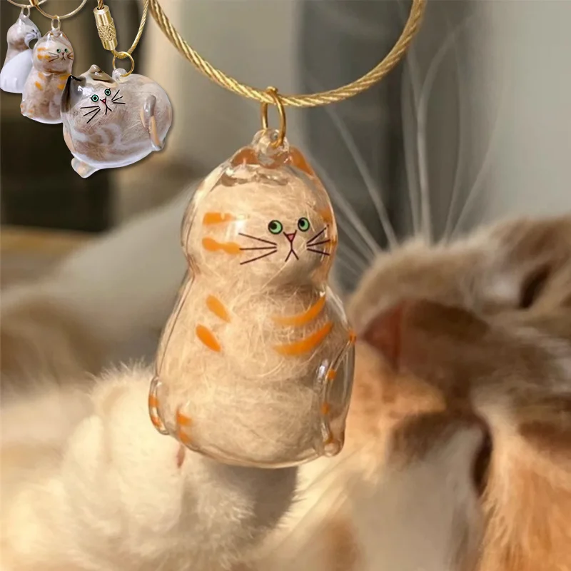 Creative Pet Cat Kitty Hair Collection Bottle Keychain Transparent Souvenir Storage Container Key Ring Bag Pendant