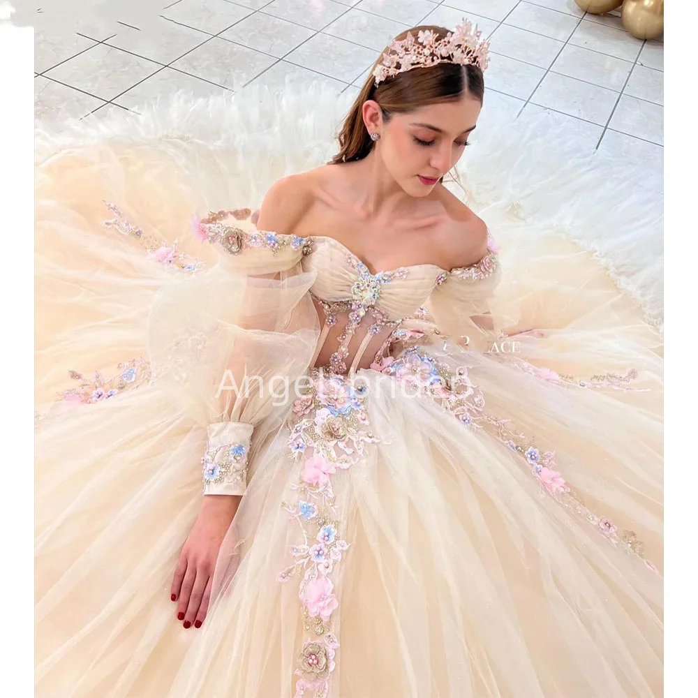 Angelsbridep Customized Long Puff Sleeves Lavender Ball Gown 15 Year Quinceanera Dress 2025 Evening Dresses Vestidos De Fiesta