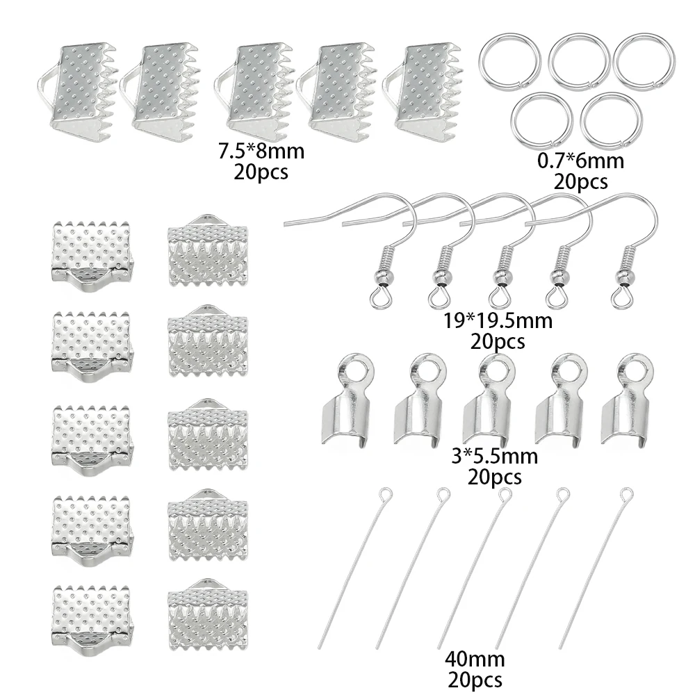 100pcs/Set 9 Pins Jump Rings Cord End Clasp Earring Hooks Crimp End Caps Connector Set for Earrings Necklace Jewelry Making image 6