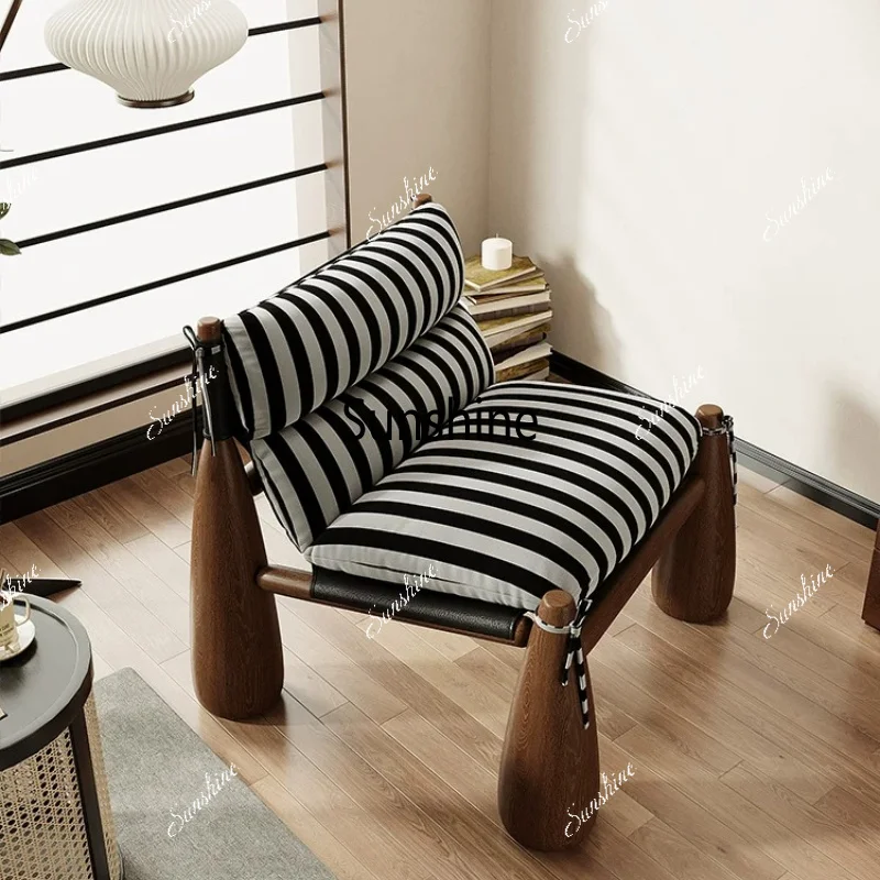 Medieval solid wood striped fabric single leisure chair atmosphere sofa chair