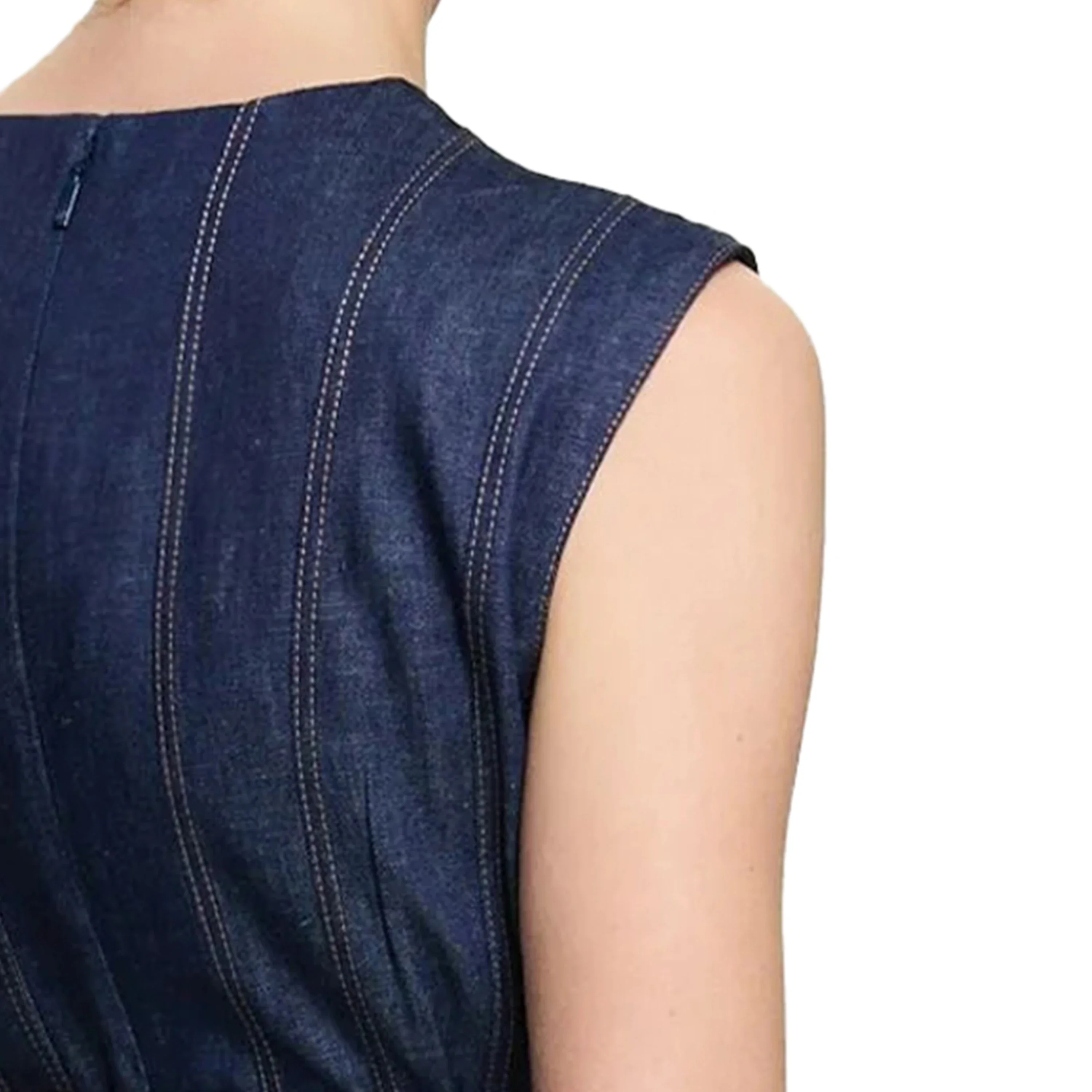 Brand Women Denim Dress O Neck Embroidery Sleeveless Dresses Fashion A Line Slim Square Buckle Belt Office Ladies Denim Dresses