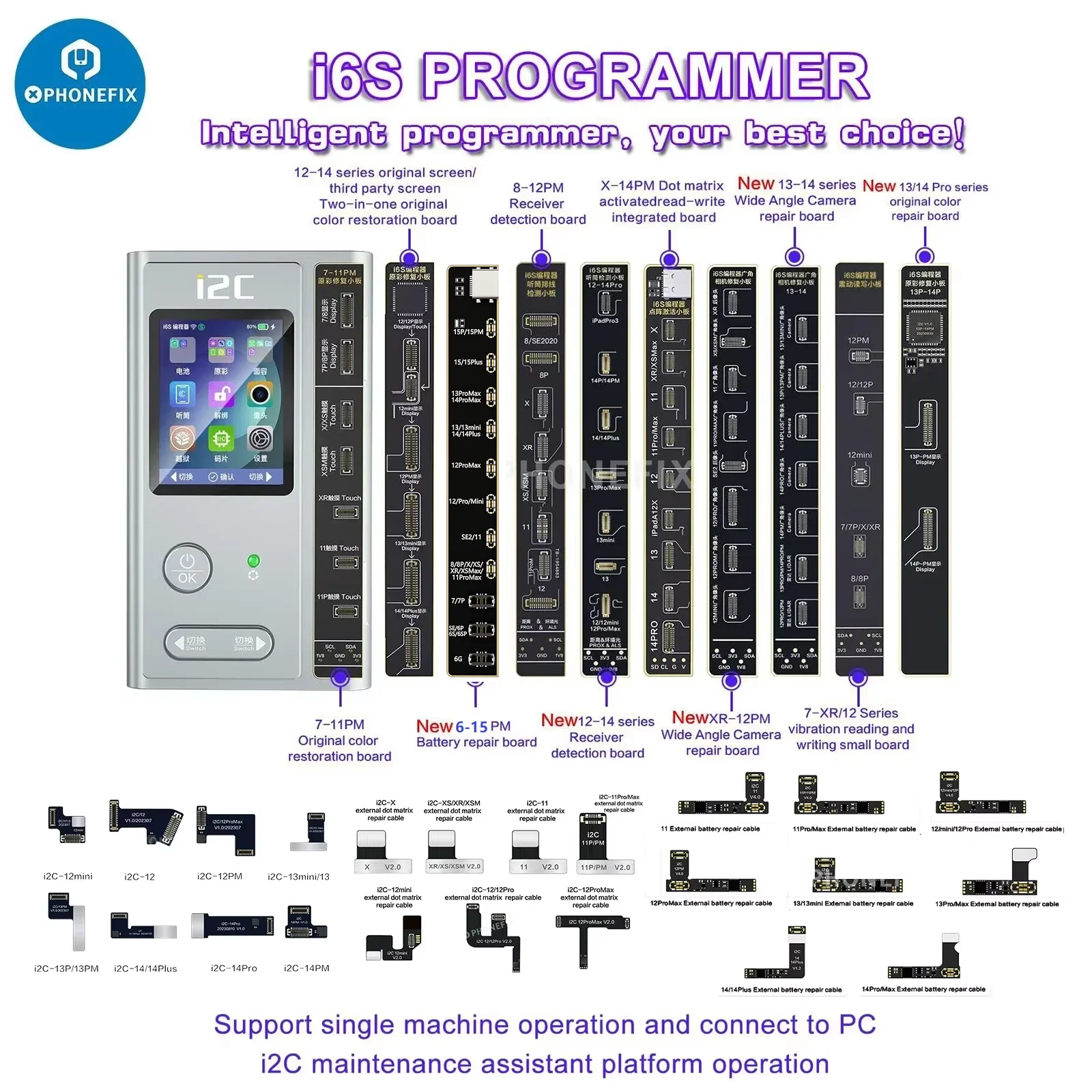 I2c I6S Programmer Original LCD Screen Color Function Repair Read Write for IPhone 15 14 13 12 11Face ID Camera Battery Data Fix