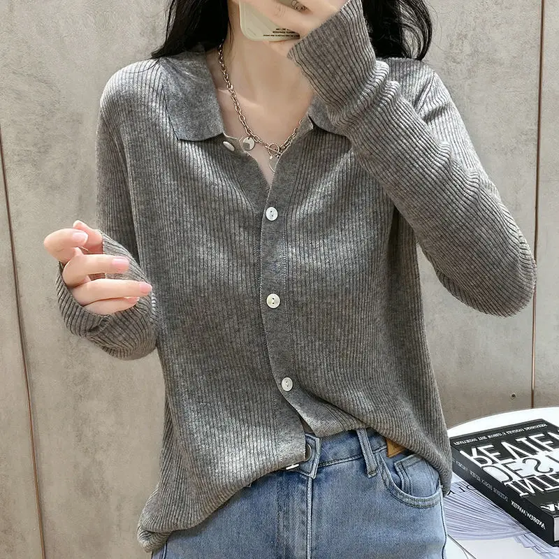 Stylish Lapel Knitted Button Loose Korean Cardigan Sweaters Women\'s Clothing 2022 Autumn New Casual Tops All-match Commute Coat