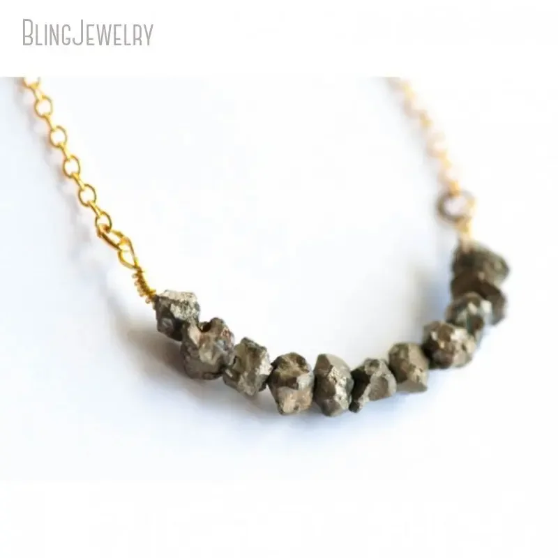 10pcs Gold Color Pyrite Nugget Beaded Necklace Stone Bar Raw Crystal Women Dainty Jewelry