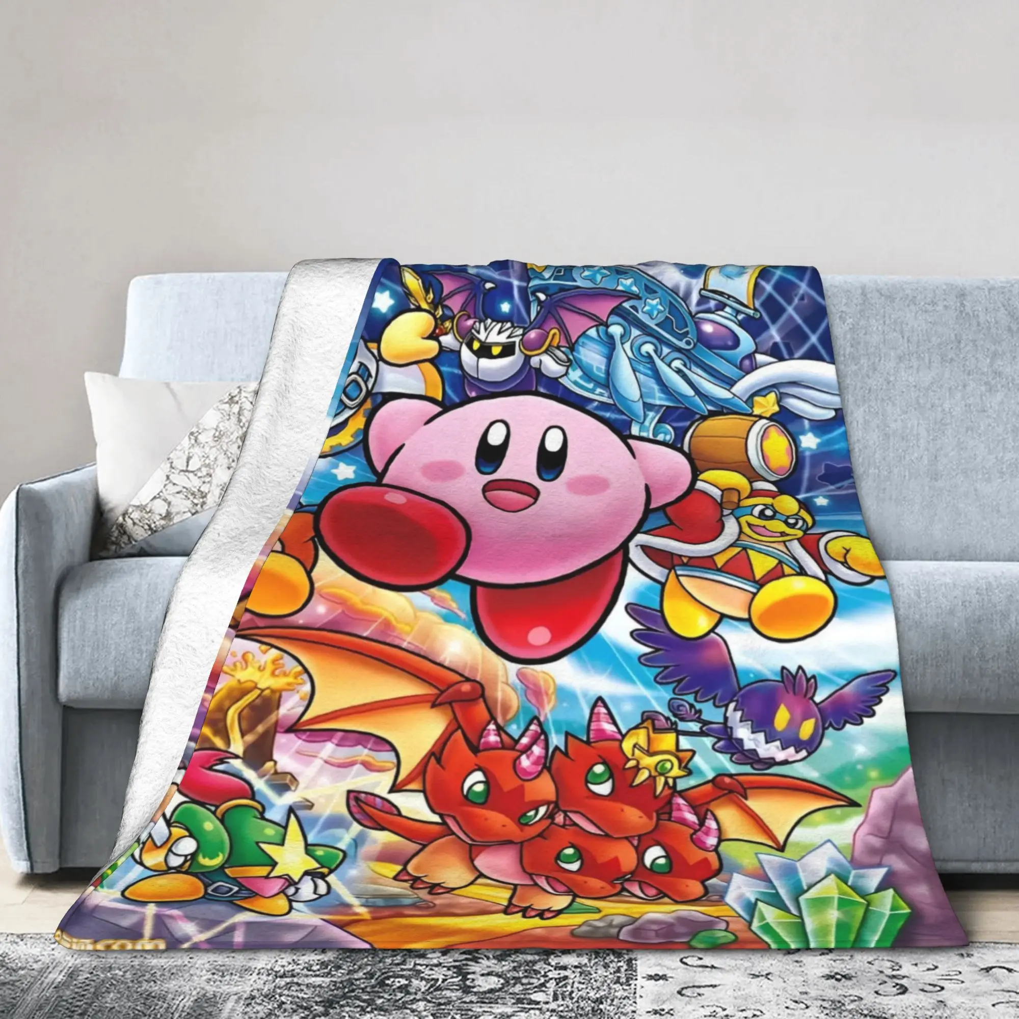 K-Kirbys Cartoon Stars Kawaii Blankets Warm Soft Plush Throw Blanket For Children Couch Bed Flannel Bedspread Bed Cover