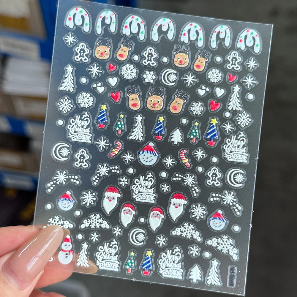 1Pcs 5D Cartoon Christmas Nail Sticker Relief Design Santa Claus Snowflakes Elk Xmas Nail Decals Winter Chrismas Nail Slider Dec