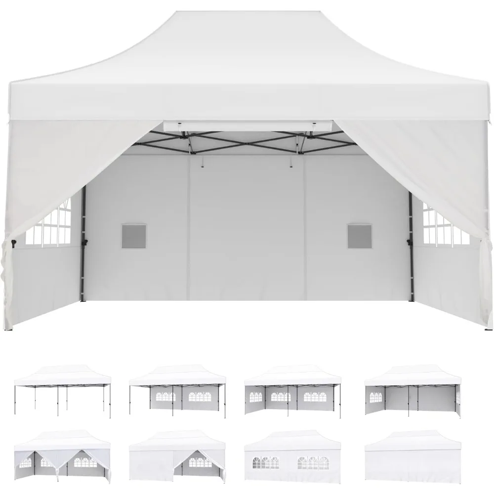 Barraca de dossel pop up 10x15, barraca de festa resistente comercial ao ar livre com 4 paredes laterais, barraca de dossel impermeável de fácil configuração para par