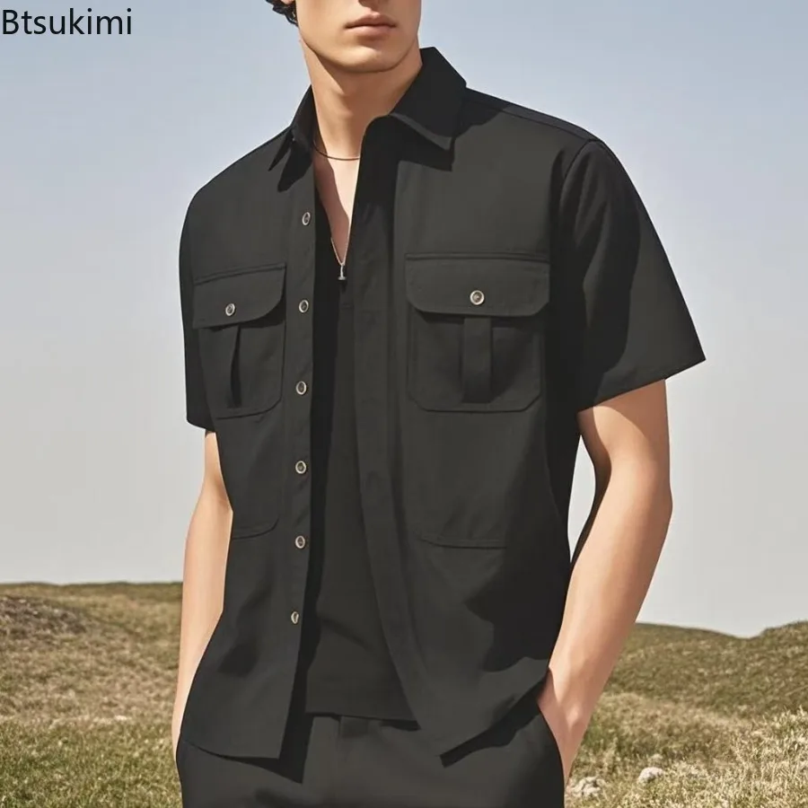 Summer New Men's Ice Silk Short Sleeve Shirts Lightweight Quick Dry Outdoor Hiking Fishing Shirts Breathable Casual Cargo Shirts