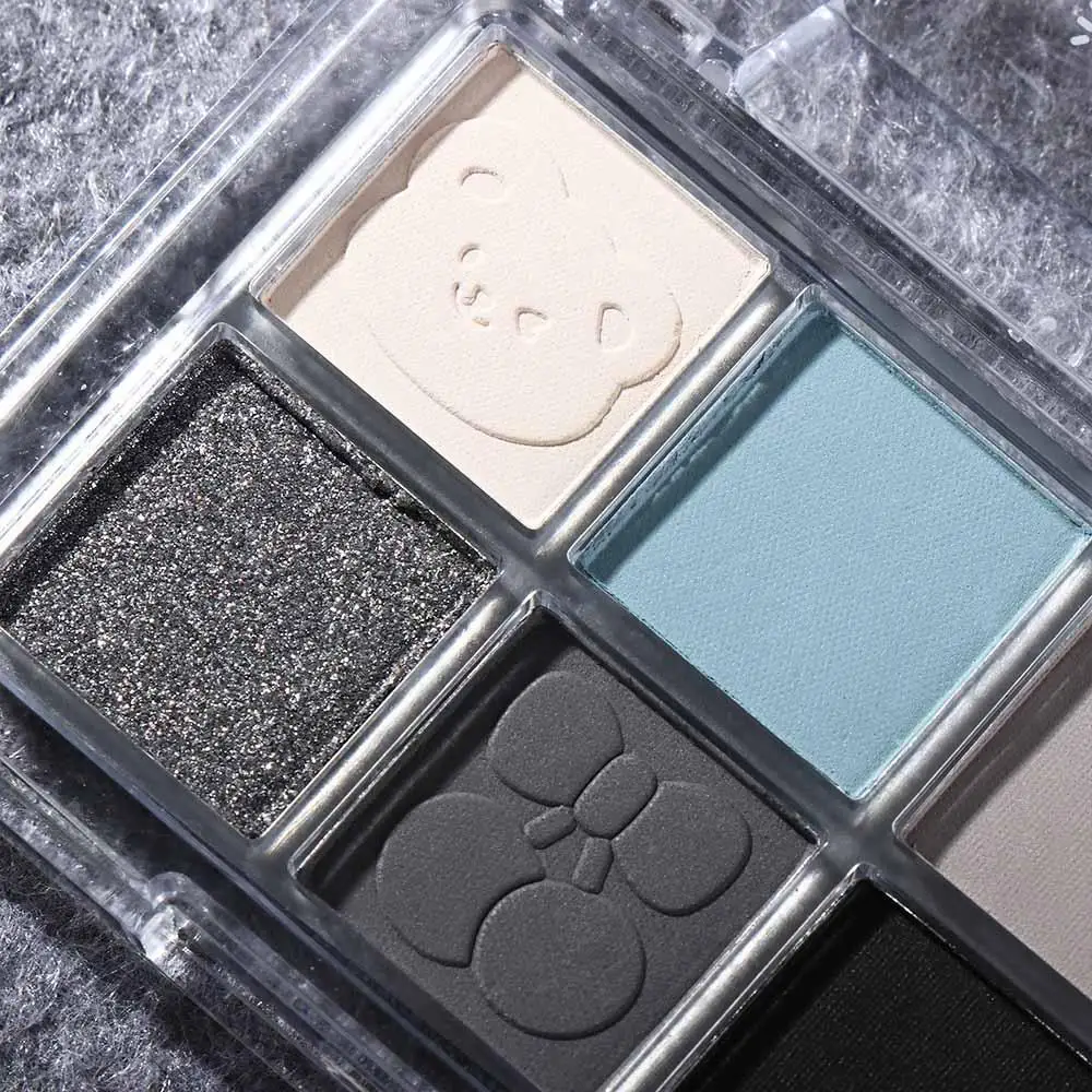 Portable Waterproof 6 Color Eyeshadow Palette Black Long Lasting Blue Smoked Eye Shadow Glitter Brighten Eye Pigments Girls