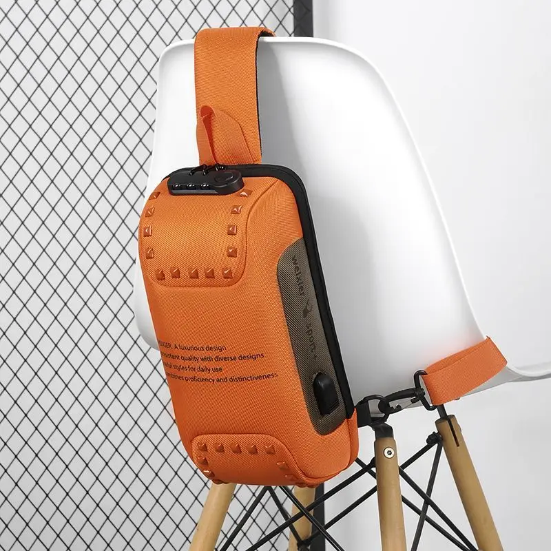 حقيبة ظهر للرجال، حقيبة كروس بكتف واحد، حقيبة صدر ذات سعة كبيرة، قفل بكلمة مرور مضاد للسرقة، حقيبة معلقة مائلة على الصدر #5