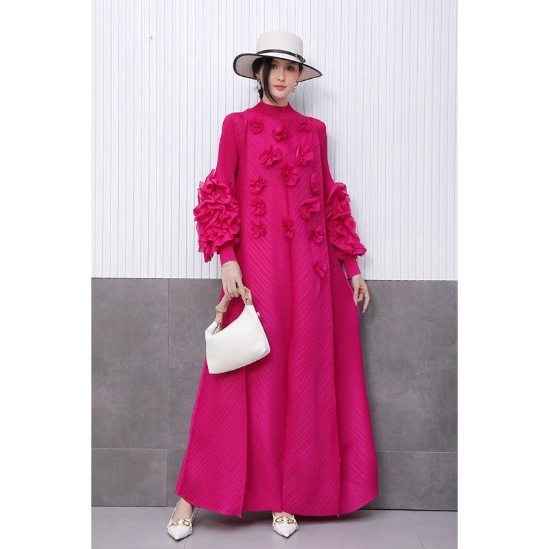 

SuperAen Wrinkle Embroidered Petal Long-sleeved Dress Loose Three-dimensional High-end 2025 Spring New Women's Long Dress