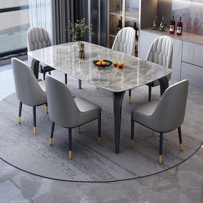 

Luxury Modern Marble Rectangle Dining Table with Chairs Set 4 6 8 Seater Full Restaurant Sintered Stone Metal Furniture Design