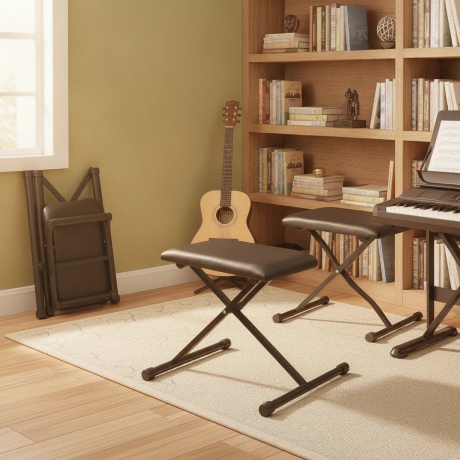 Folding Instrument Stool Foldable Adjustable Keyboard Stool Bench Collapsible Sturdy for Keyboardists, Home Studio