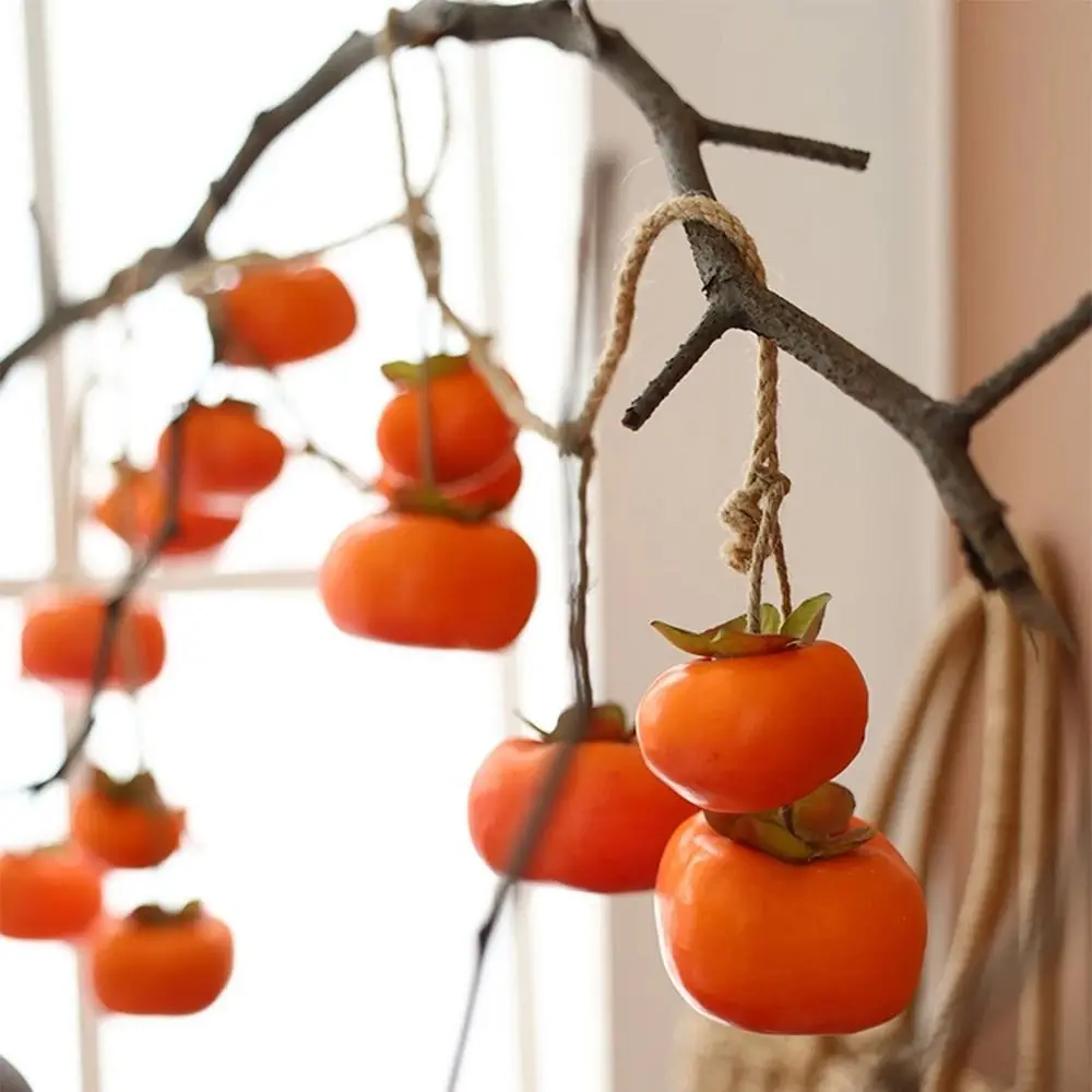 8 Fruit Simulation Persimmon Fruit 80cm Lifelike Artificial Persimmon with Frost Fruit Orange Persimmon Pendant Restaurant