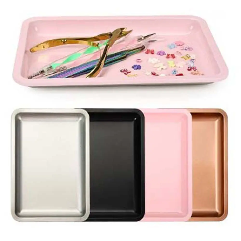 Stainless Steel Nail Tool Storage Tray Ellipse Square Shape False Nails Dish Tools Nail Rhinestones Storage Tool