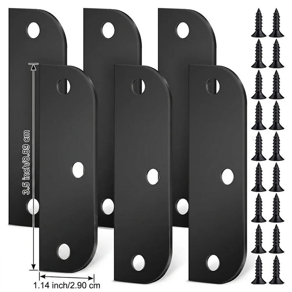 6Pcs Hinge Filler Plate 3.5'' Door Edge Filler Stainless Steel Door Hinge Shims Gate Hole Cover With Screws Silver Black