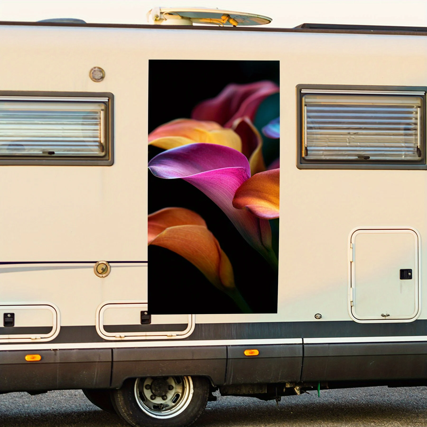 

Красочные виниловые наклейки с каллами и лилиями для дверей автомобиля на колесах, водонепроницаемые самоклеящиеся виниловые наклейки, декоративный защитный автомобиль