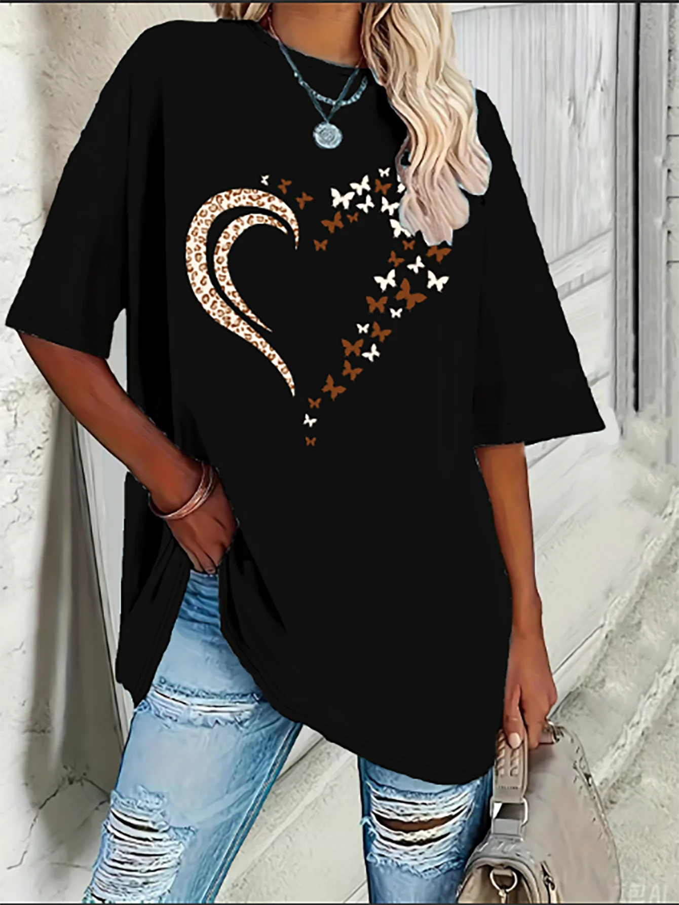 

Summer Short-Sleeved T-shirt Spring And Summer Women's Round Neck Loose Love T-shirt Top Y2k Ladies Clothes Female Clothing Tees