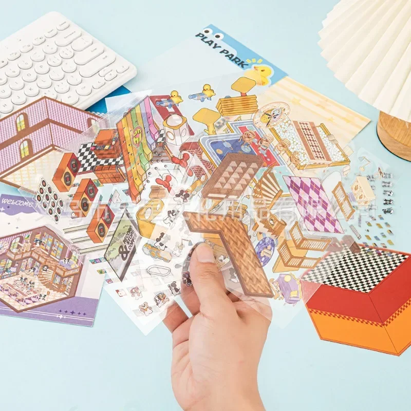 Cute Cartoon 3D House Landscape Sticker Stationery Decoration Decompression Hand Account Gift for Children Stereoscopic Stickers