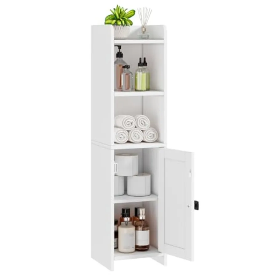 

Small Bathroom Storage Cabinet Corner, Floor Cabinet with Adjustable Shelves, Freestanding Narrow Bathroom Toilet Paper Organiz