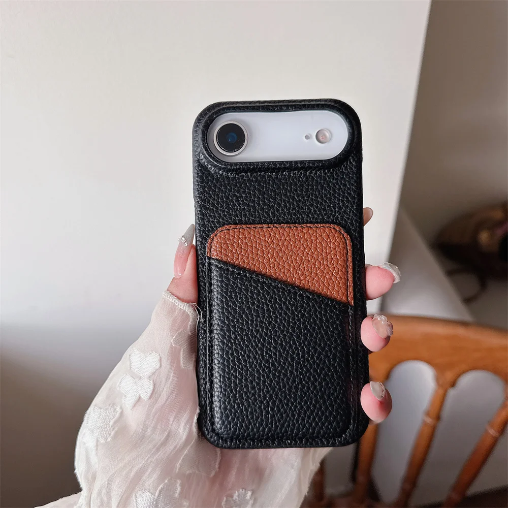 Luxury Color Collision Leather Wallet Card Slot Phone Case IPhone 17 Air 16E 16 Pro Max 15 14 Plus 13 Mini 12 11 Back Cover view 4