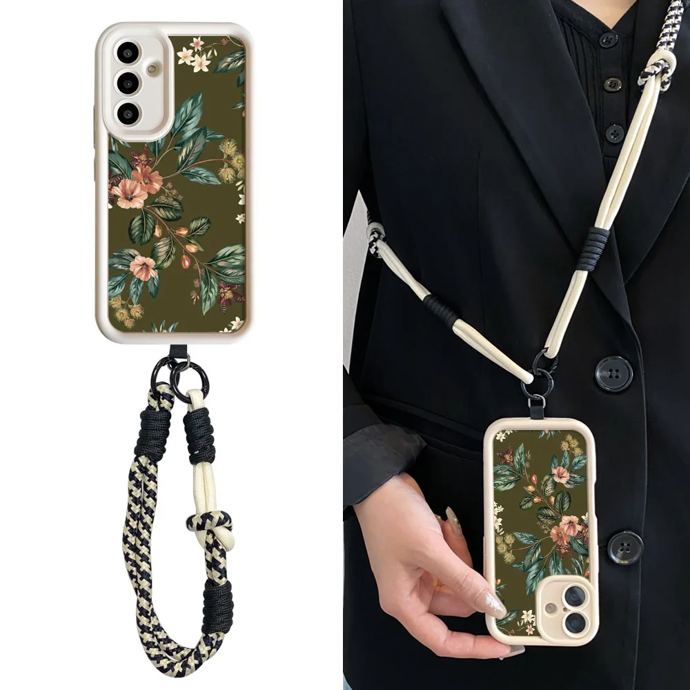 Ypm5 Plants Crossbody Lanyard Telefoon Case Voor Xiaomi 15 14 13 12 11 Lite Ultra 13 T 14 T 12 T 11 T Pro Pols Ketting Strap Cover