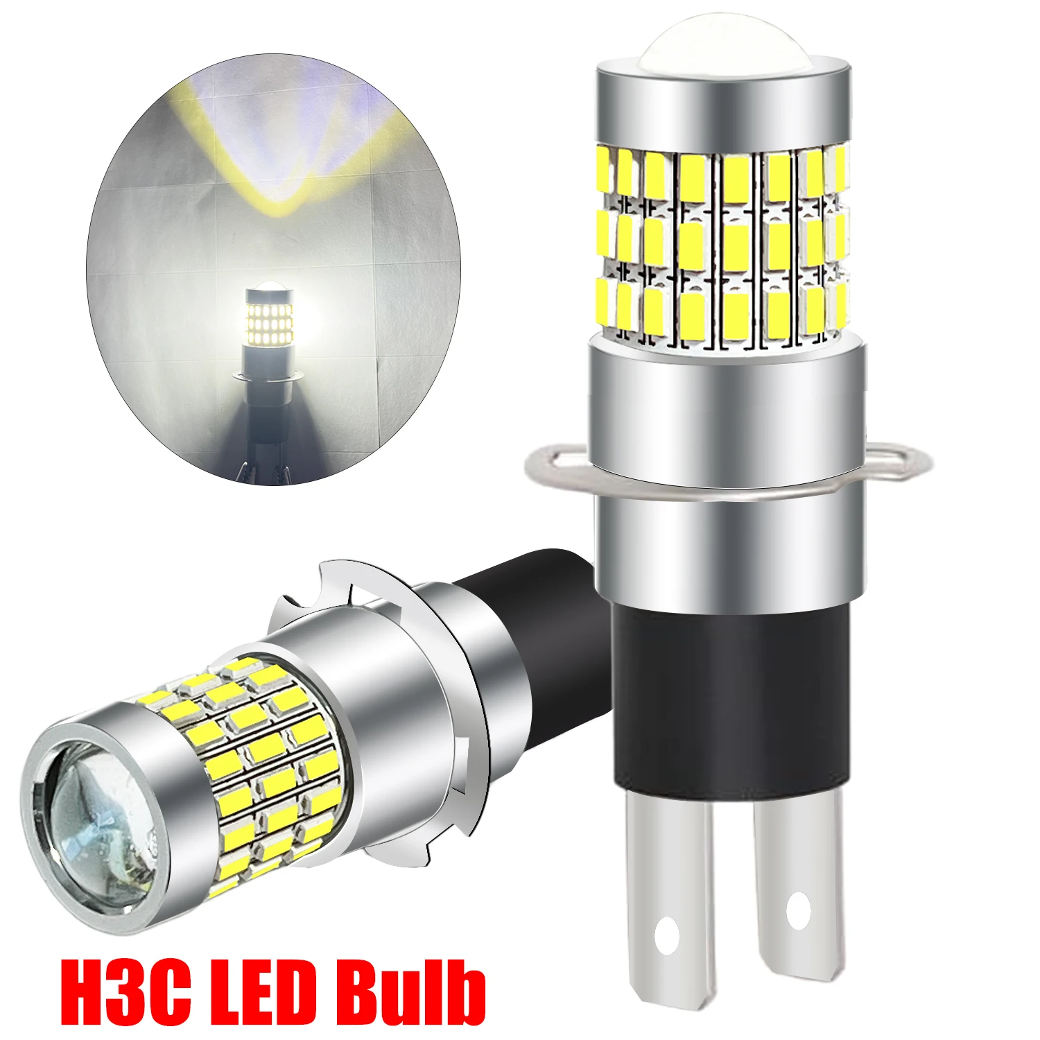 2 مصابيح ضباب للسيارة H3C LED، مصابيح إضاءة نهارية، مصابيح أمامية، مصابيح سيارة للقيادة، مصابيح إضاءة بيضاء 6000K، أبيض 12 فولت/24 فولت 3 ثانية