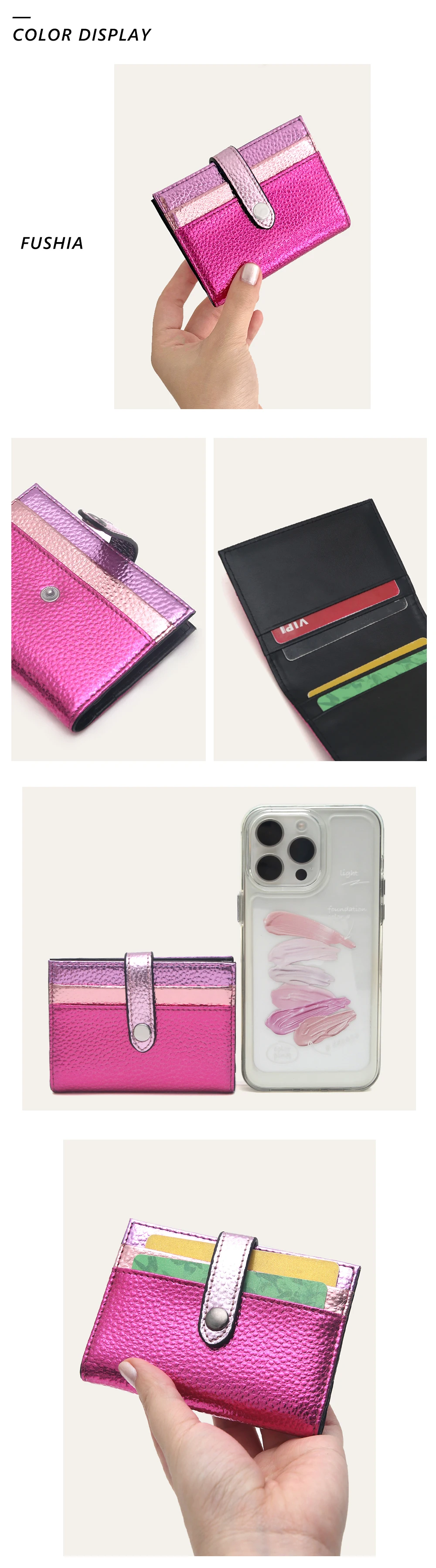 CR Fashion Metallic Color Block PU-Leder Bifold Kurzgeldbörse für Damen mit mehreren Kartenfächern, Kreditkartenhalter, Geldbörse, Alltagsgeschenk, Reisezubehör – Detail 4