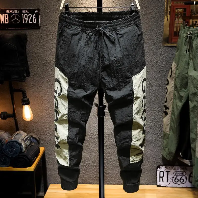 Pantalones Harun Vintage de secado rápido para hombre, ropa de calle a la moda, cintura elástica, holgados, delgados, anchos, deportivos,