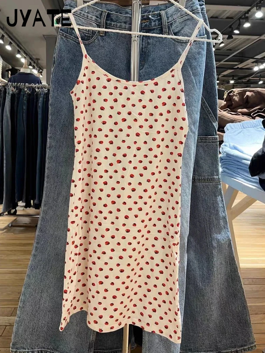 Mini abito sottile con stampa dolce fragola Donna Estate New Street Stile preppy Abiti senza maniche in cotone Abiti vintage chic carini