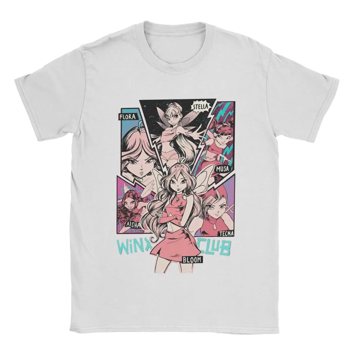 Vintage W-Winx Clubs Cartoon T-Shirts Men Crewneck 100% Cotton T Shirt Fairy Beauty Anime Short Sleeve Tee Shirt Original Tops