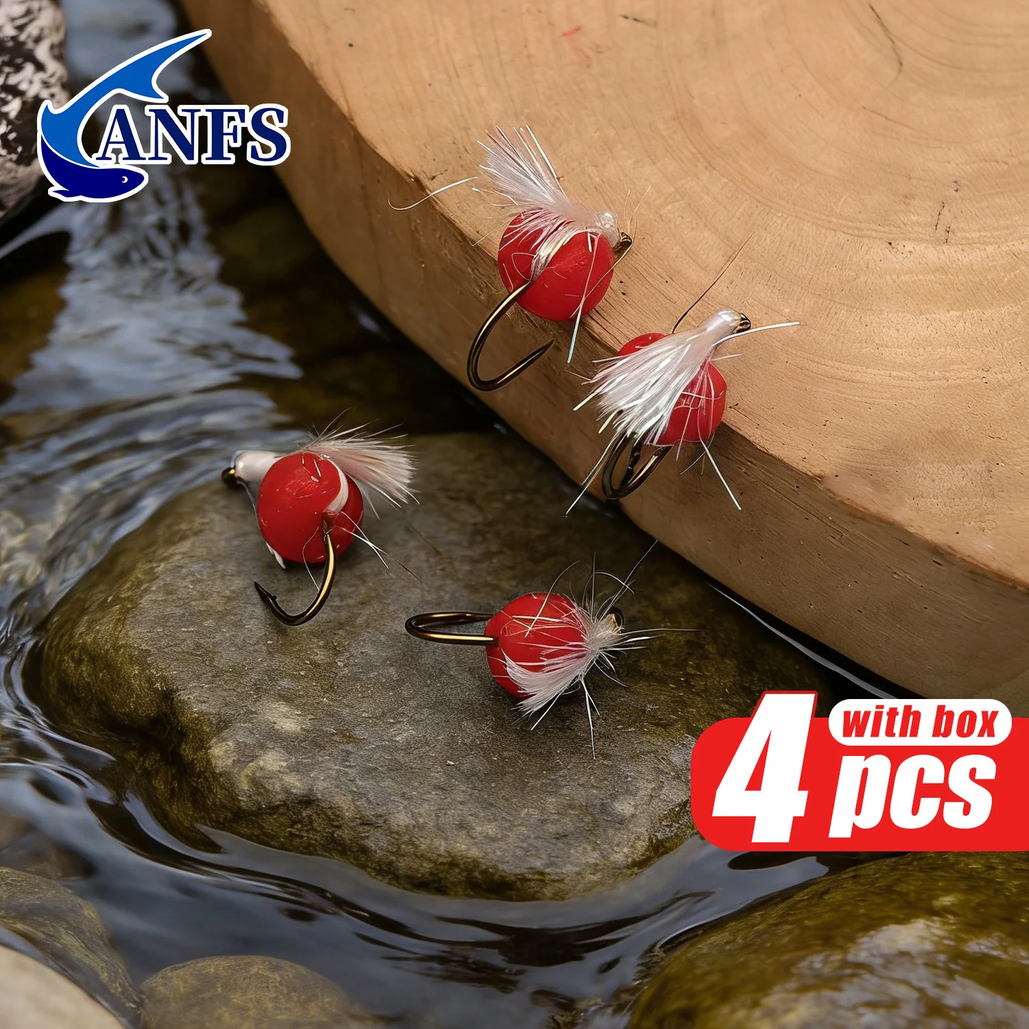 ANFS Moscas Húmedas para Trucha - 4 Moscas de Pesca con Forma de Huevo con Caja de Almacenamiento, Regalo para Pesca de Trucha