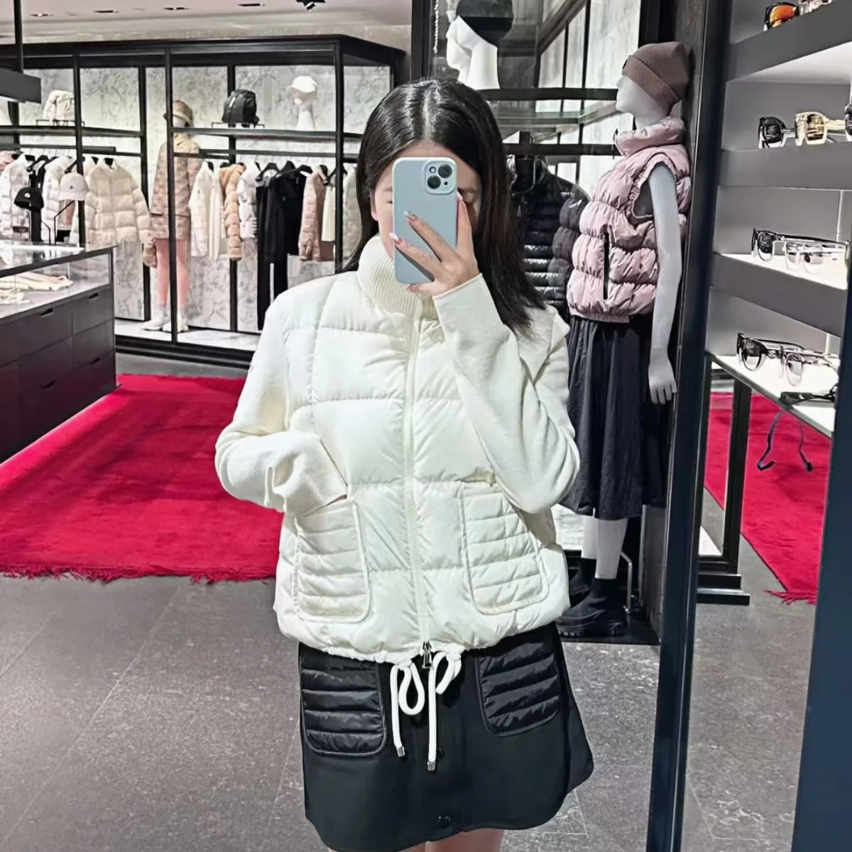 

Autumn Winter New Style Lightweight Warm Short Knitted Patchwork Stand Collar down Jacket Soft Casual Outerwear for Women