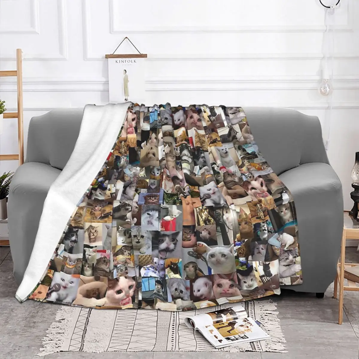 Meme Blanket Flannel Ultimate Sad Cats Cozy Soft FLeece Bedspread