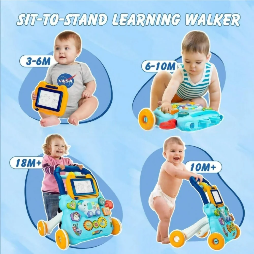 Baby Walker Trolley For Infant 0-12 Months Early Educational Learning Walking Pushing Wheel Activity Musical Drag Car Toy  Gift