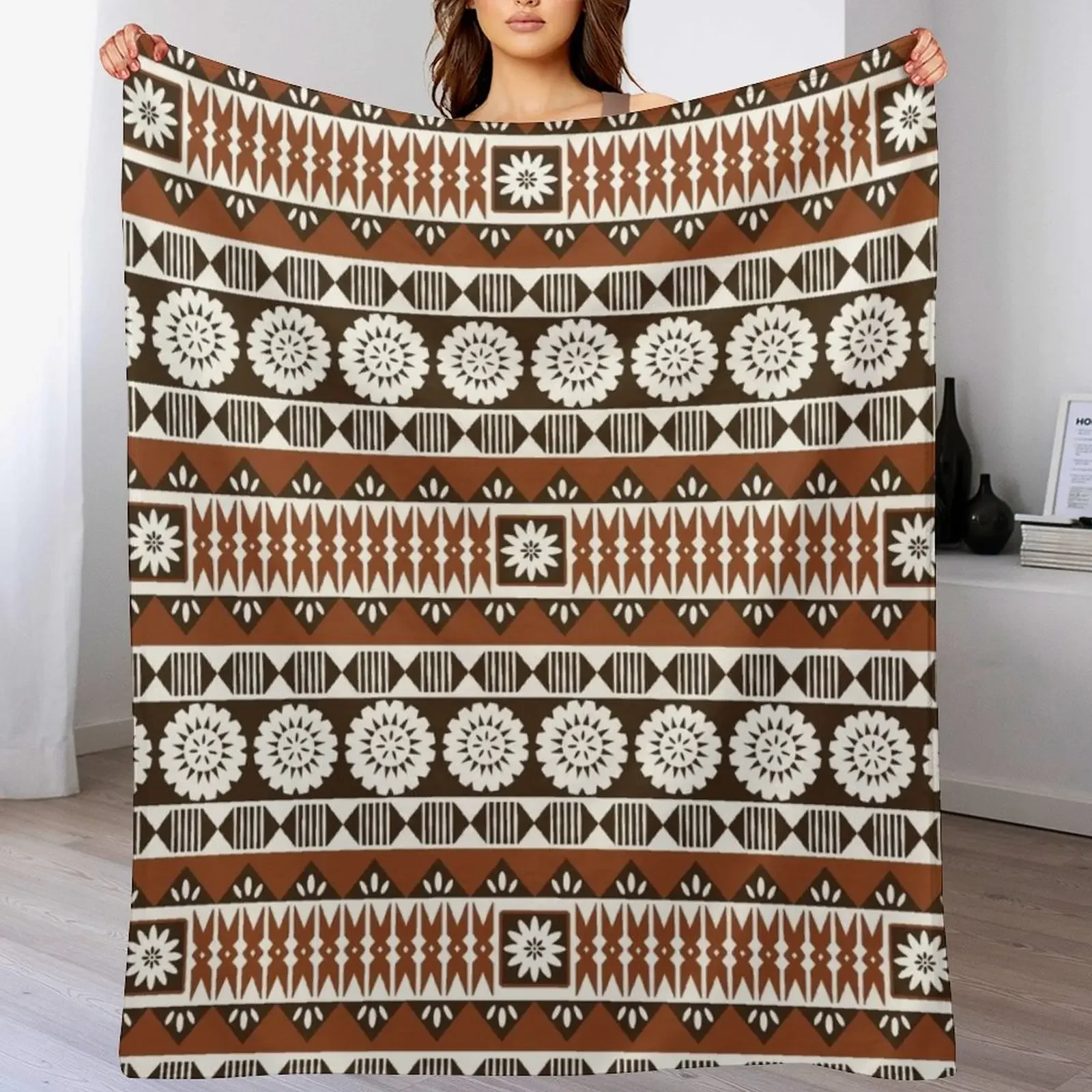 

Fijian Masi 2 - Neutrals Throw Blanket Portable Lightweight Blanket for Travel Camping