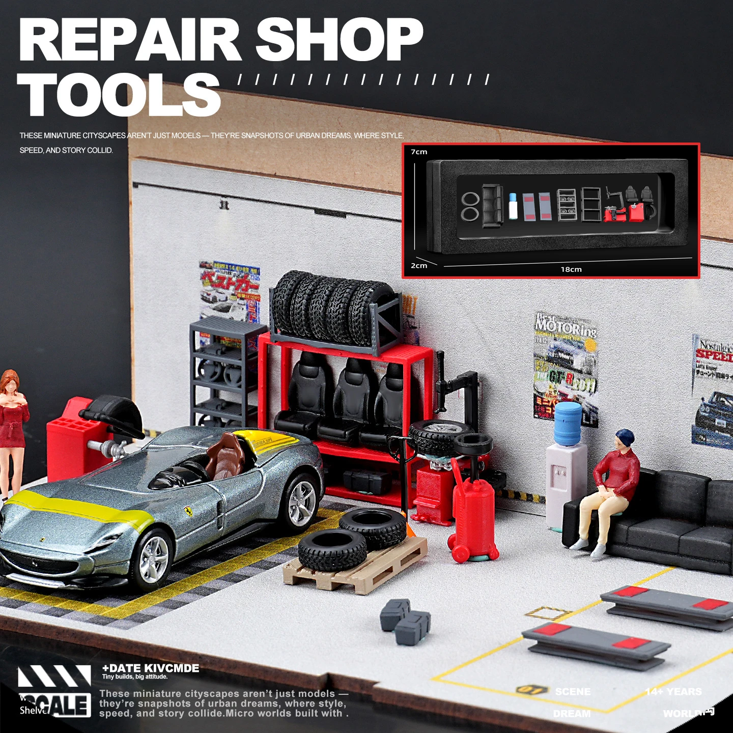 Diorama 1/64 Repair Shop Tools Auto Repair Tool Model Garage Scene Accessories  DIY Miniature scenes Collection Figure doll