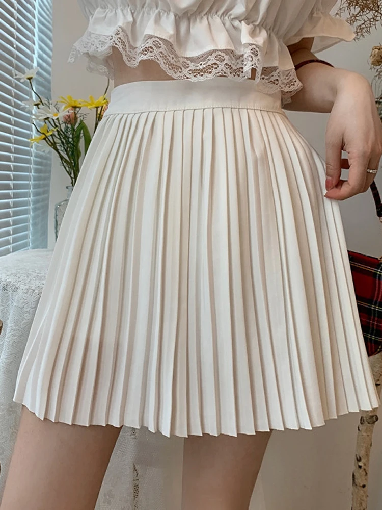 2024 New Fashion Spring Summer Pleated Skirt Solid Color High Waist Women\'s Slim Versatile Lining Short Skirts Girl\'s A-line