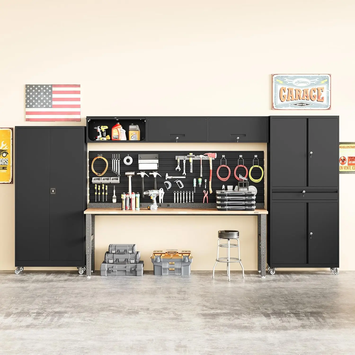 Metal Garage Wall Cabinet Heavy Duty Wall Cabinets with Locking Doors Tool Cabinet Storage Cabinets Wall Mounted for Home Office