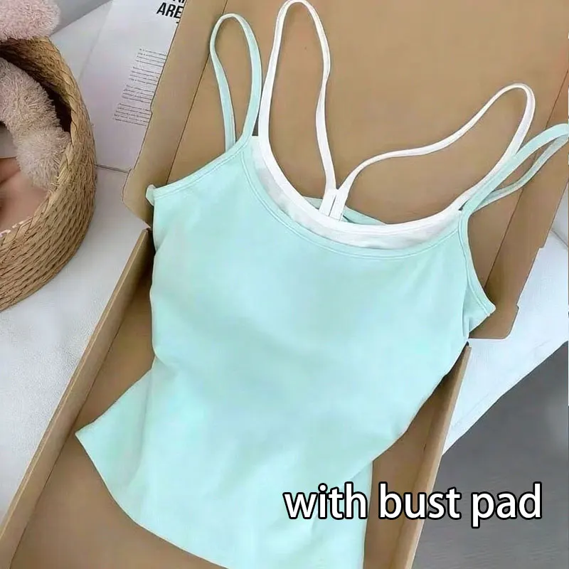 Green Fake Two-piece Butterfly Knot Camisole Beautiful Back Vest Hollowed Out Integrated Design Summer Outerwear Sport Yoga Tops