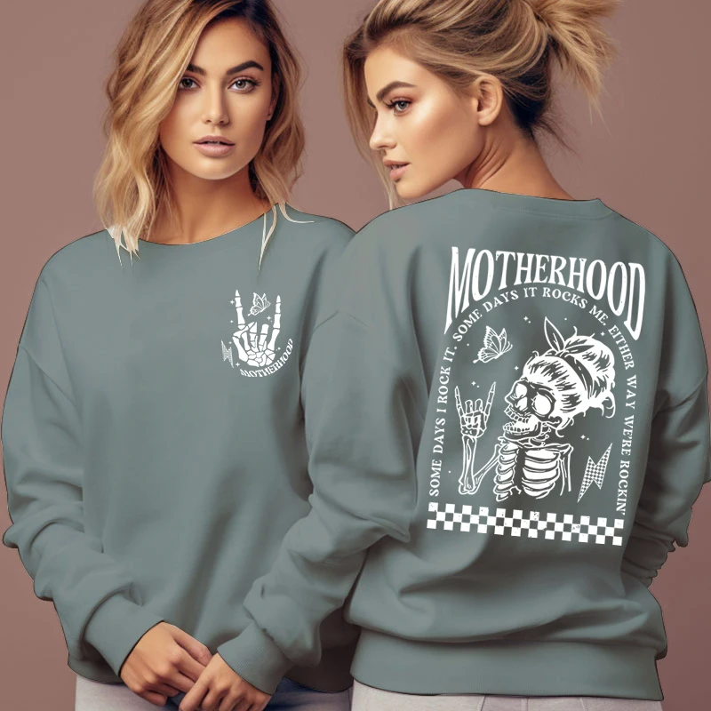 Motherhood Sweatshirt Women Hip Hop Rock Skull Skeleton Casual Hoodies Funny Mama Gifts Fashion Hoodless Pullover Female Hoodie